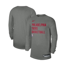 Mens and Womens Heather Gray Philadelphia 76ers 2023/24 Legend On-Court Practice Long Sleeve T-shirt