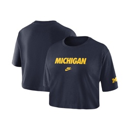 Womens Navy Michigan Wolverines Wordmark Cropped T-shirt