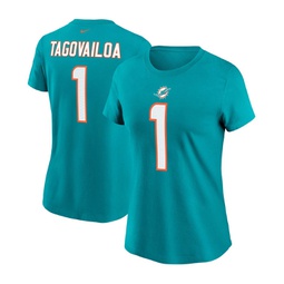Womens Tua Tagovailoa Aqua Miami Dolphins Name Number T-shirt