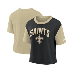 Womens Gold Black New Orleans Saints High Hip Fashion T-shirt