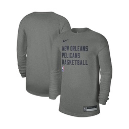 Mens and Womens Heather Gray New Orleans Pelicans 2023/24 Legend On-Court Practice Long Sleeve T-shirt