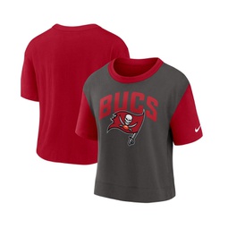 Womens Red Pewter Tampa Bay Buccaneers High Hip Fashion T-shirt