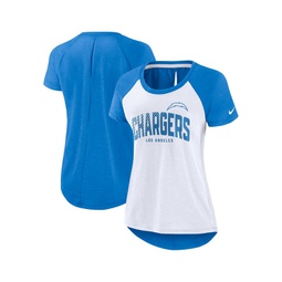 Womens White Heather Powder Blue Los Angeles Chargers Back Cutout Raglan T-shirt
