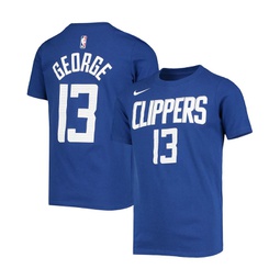Big Boys Paul George Royal LA Clippers Logo Name Number Performance T-shirt