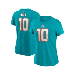 Womens Tyreek Hill Aqua Miami Dolphins Player Name and Number T-shirt