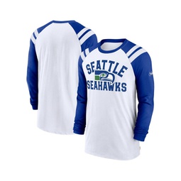 Mens White Royal Seattle Seahawks Classic Arc Raglan Tri-Blend Long Sleeve T-shirt