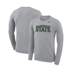 Mens Heathered Gray Michigan State Spartans School Wordmark Logo Performance Legend Long Sleeve T-shirt