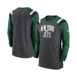 Mens Heathered Charcoal Green New York Jets Tri-Blend Raglan Athletic Long Sleeve Fashion T-shirt