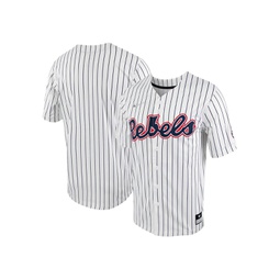 Mens White and Navy Ole Miss Rebels Pinstripe Replica Full-Button Baseball Jersey