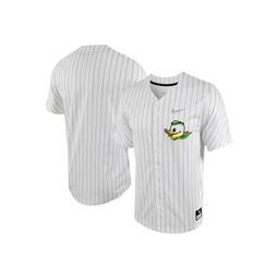 Mens White Silver Oregon Ducks Pinstripe Replica Full-Button Baseball Jersey