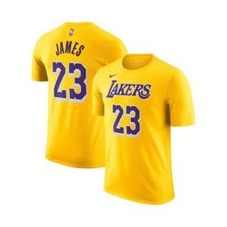 Mens LeBron James Gold Los Angeles Lakers Name and Number T-shirt