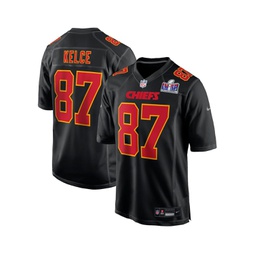 Mens Travis Kelce Black Kansas City Chiefs Super Bowl LVIII Carbon Fashion Game Player Jersey