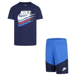 Toddler Boys Color Block T-shirt and Shorts 2 Piece Set