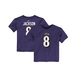 Toddler Boys and Girls Lamar Jackson Purple Baltimore Ravens Player Name and Number T-shirt