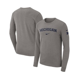 Mens Heather Gray Michigan Wolverines Arch 2-Hit Long Sleeve T-shirt