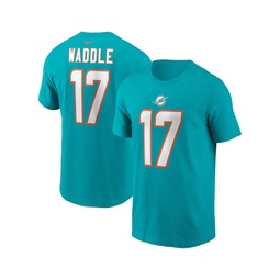 Mens Jaylen Waddle Aqua Miami Dolphins Player Name and Number T-shirt