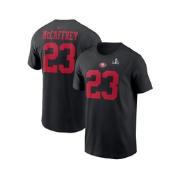 Mens Christian McCaffrey Black San Francisco 49ers Super Bowl LVIII Patch Player Name and Number T-shirt