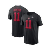 Mens Brandon Aiyuk Black San Francisco 49ers Super Bowl LVIII Patch Player Name and Number T-shirt