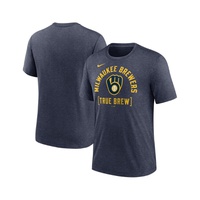 Mens Heather Navy Milwaukee Brewers Swing Big Tri-Blend T-shirt