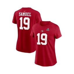 Womens Deebo Samuel Scarlet San Francisco 49ers Super Bowl LVIII Patch Player Name and Number T-shirt