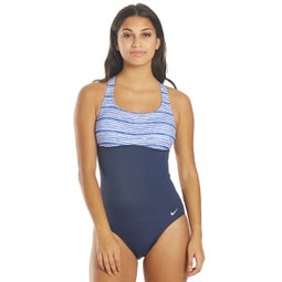 Nike Womens Heather Stripe Crossback Chlorine Resistant One Piece Swimsuit