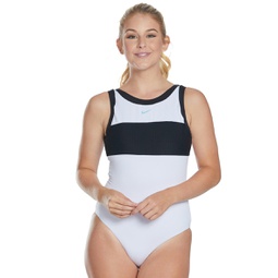 Nike Solid Colorblock High Neck One Piece Swimsuit
