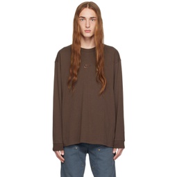 Brown Embroidered Long Sleeve T-Shirt 241011M213022