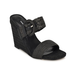 Womens Novalie Slip-On Square Toe Wedge Sandals