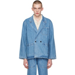 Blue Double-Breasted Denim Jacket 241876M177000
