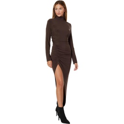 Womens Norma Kamali Long Sleeve Turtleneck Side Drape Gown