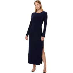 Womens Norma Kamali Long Sleeve Crewneck Side Slit Gown