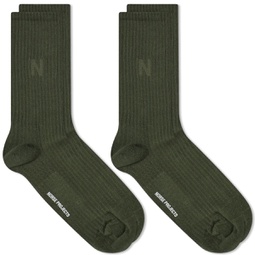 Norse Projects Bjarki N Logo Sock - 2 Pack Forest Green