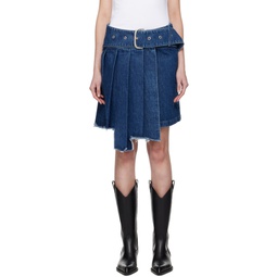 Blue Pleated Denim Miniskirt 241607F090001