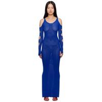 Blue Hole Net Maxi Dress 231607F055011