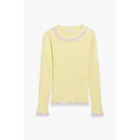 Lace-trimmed two-tone ribbed-kit sweater