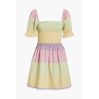 Shirred striped twill mini dress