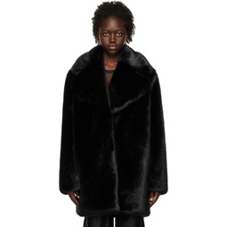 Black Cropped Faux Fur Coat 222958F059004