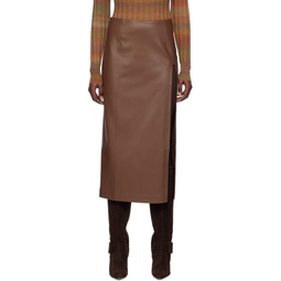 Brown Cutout Faux Leather Midi Skirt 241958F092002