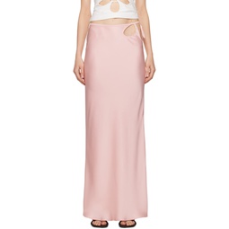 Pink Floral Cutout Maxi Skirt 241958F093000