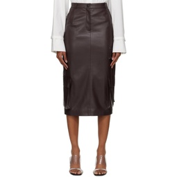 Brown Cargo Faux Leather Midi Skirt 222958F092000