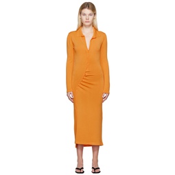 Orange Gathered Midi Dress 221958F054001