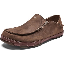 OLUKAI Moloa Mens Leather Slip On Shoes, Waxed Nubuck Leather & Soft Moisture-Wicking Lining, Drop-in Heel & All Weather Rubber Soles