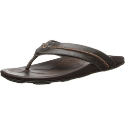 OLUKAI Mea Ola Mens Beach Sandals, Premium Leather Flip-Flop Slides, Compression Molded Footbed & Comfort Fit, Laser-Etched Design