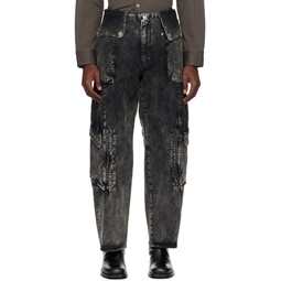 Black Faded Denim Cargo Pants 241036M188001