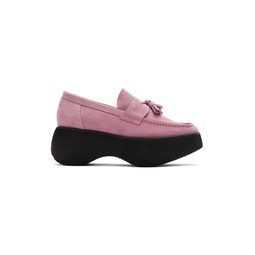 Pink Suede Tassel Platform Loafers 221731F121000