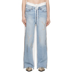 Blue & White Front Jean Trousers 241731F069002