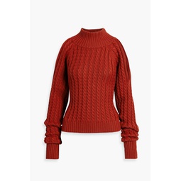 Cold-shoulder cable-knit wool turtleneck sweater