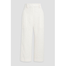 Cropped cotton-blend guipure lace wide-leg pants