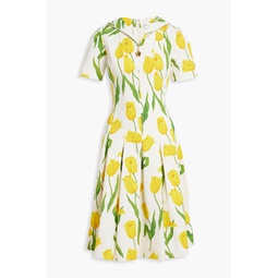 Pleated floral-print cotton-blend seersucker dress