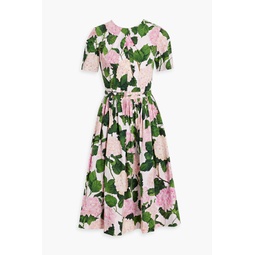 Draped floral-print cotton-blend poplin midi dress